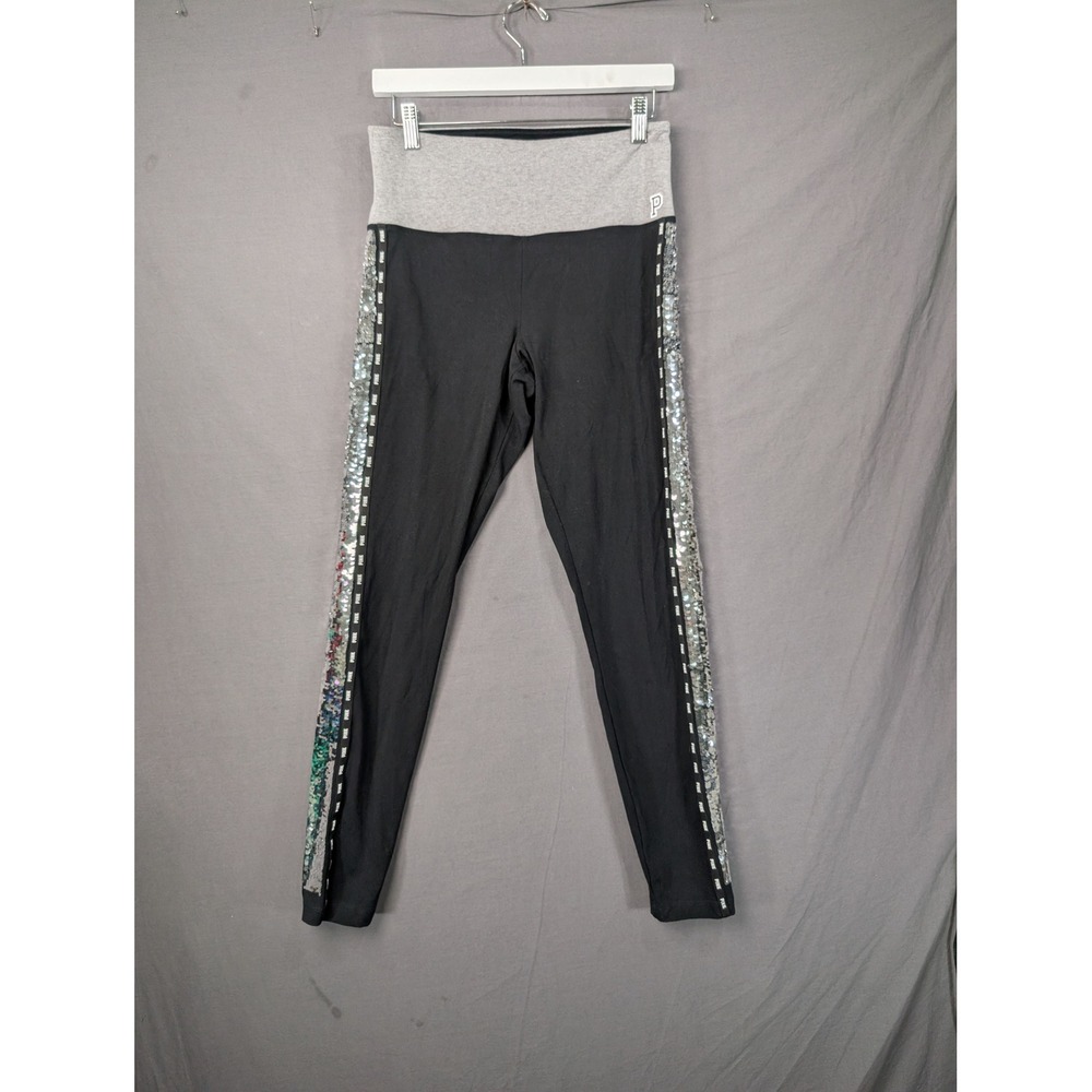 Victoria Secret PINK Sequin Logo Leggings Black Grey Small 7745